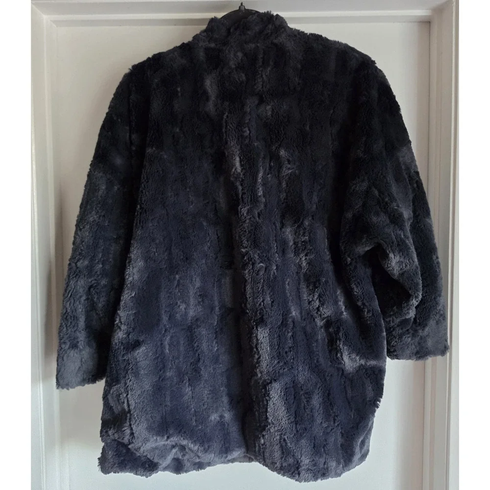 Anthropologie Tiny Editions Women S Dark Blue Coat Long Sleeve Faux Fur